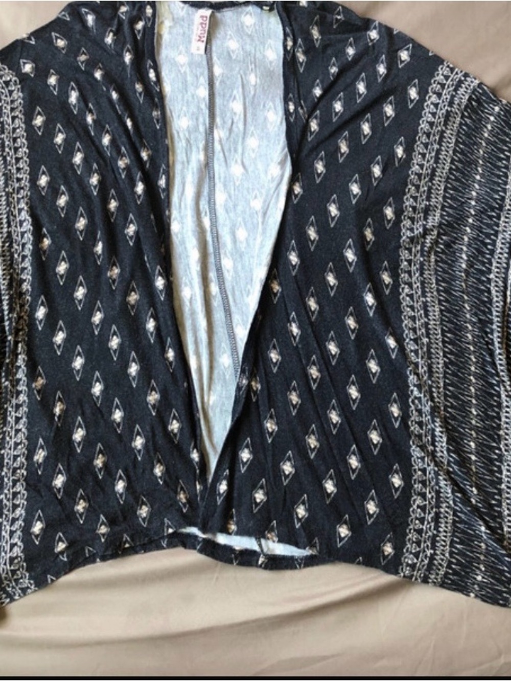Mudd Black Kimono-Style Open Front Jacket with Diamond Motif